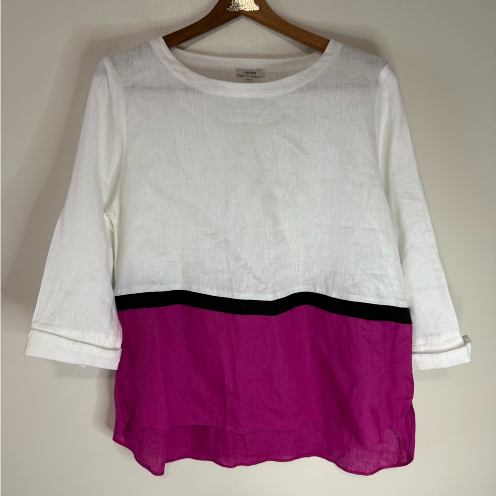 Tyler Boe LinenWomen's White and Pink Colorblock Top in size medium